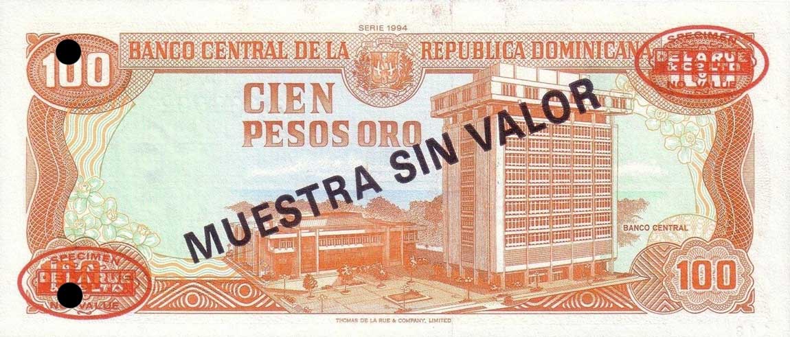 Back of Dominican Republic p136s2: 100 Pesos Oro from 1994