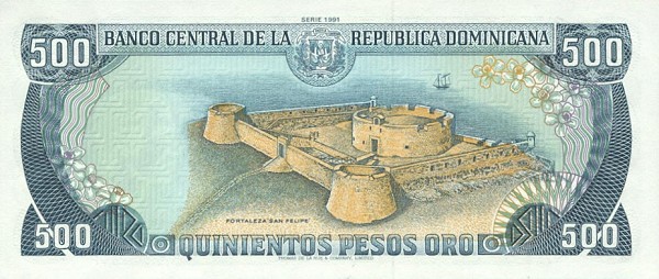 Back of Dominican Republic p137a: 500 Pesos Oro from 1991