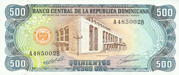 Front of Dominican Republic p137a: 500 Pesos Oro from 1991