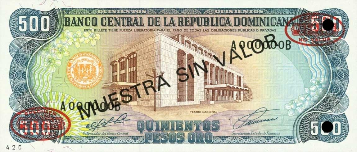 Front of Dominican Republic p137s1: 500 Pesos Oro from 1991