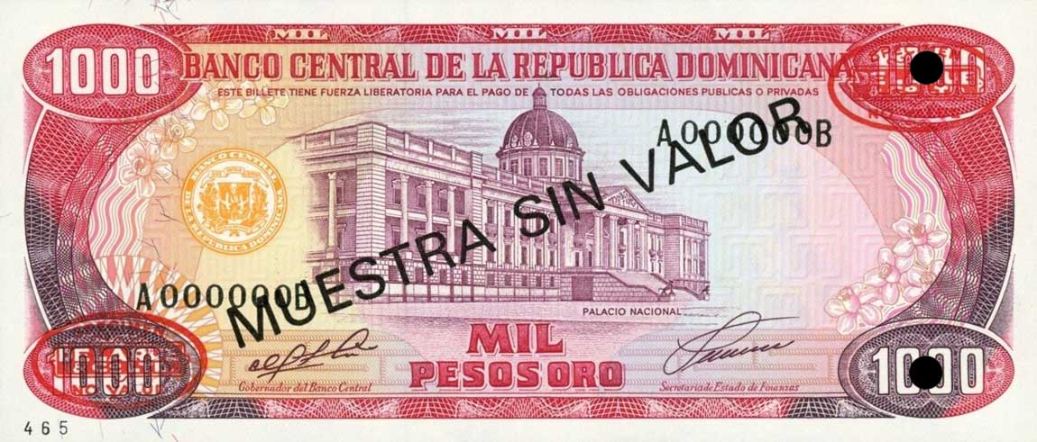Front of Dominican Republic p138s1: 1000 Pesos Oro from 1991