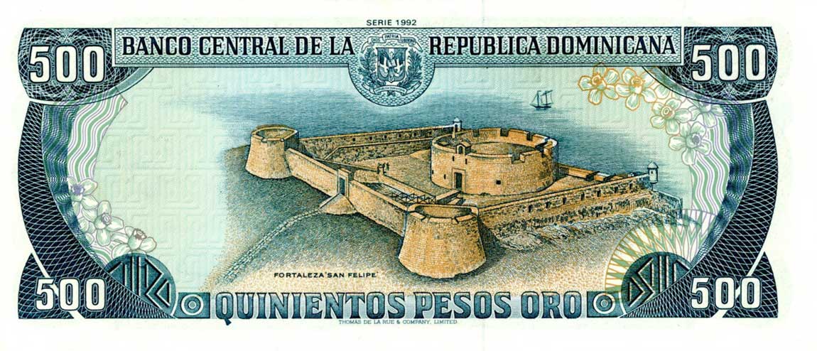 Back of Dominican Republic p141a: 500 Pesos Oro from 1992