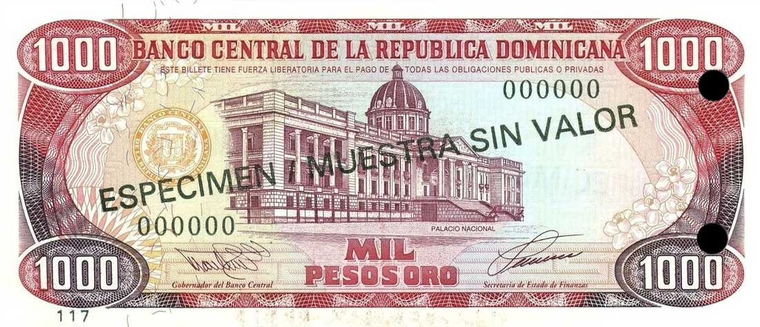 Front of Dominican Republic p145s: 1000 Pesos Oro from 1993