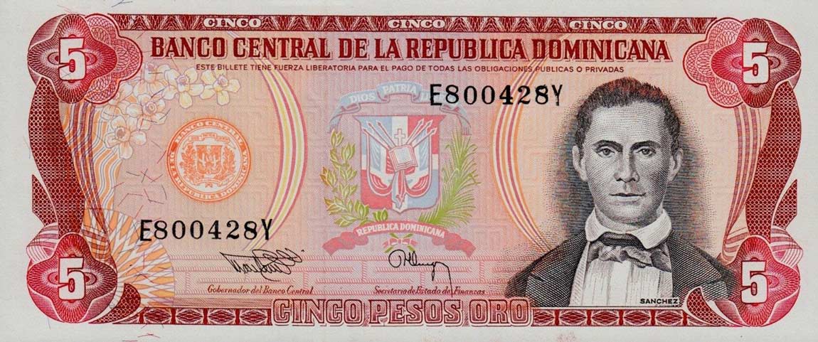 Front of Dominican Republic p146a: 5 Pesos Oro from 1994