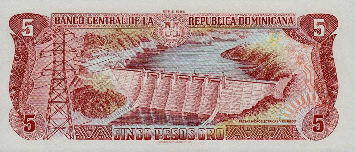 Back of Dominican Republic p147a: 5 Pesos Oro from 1995