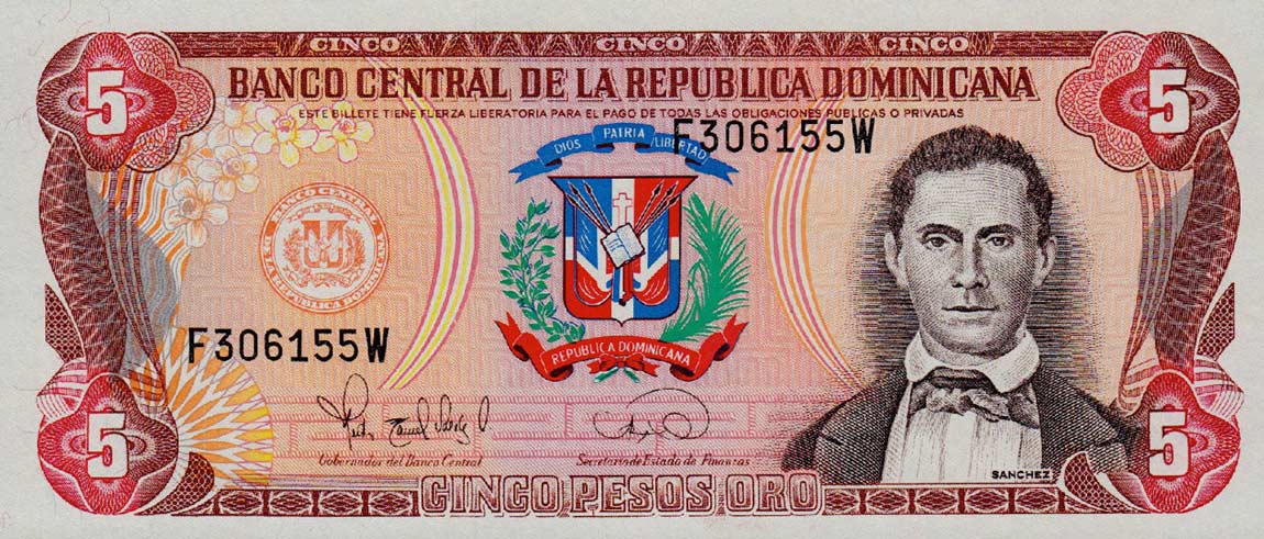 Front of Dominican Republic p147a: 5 Pesos Oro from 1995