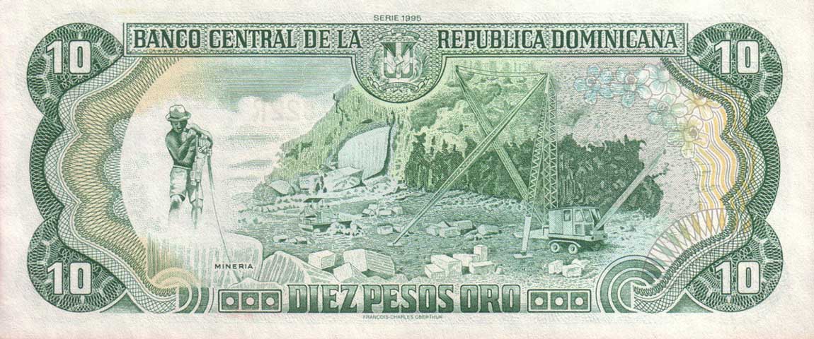 Back of Dominican Republic p148a: 10 Pesos Oro from 1995