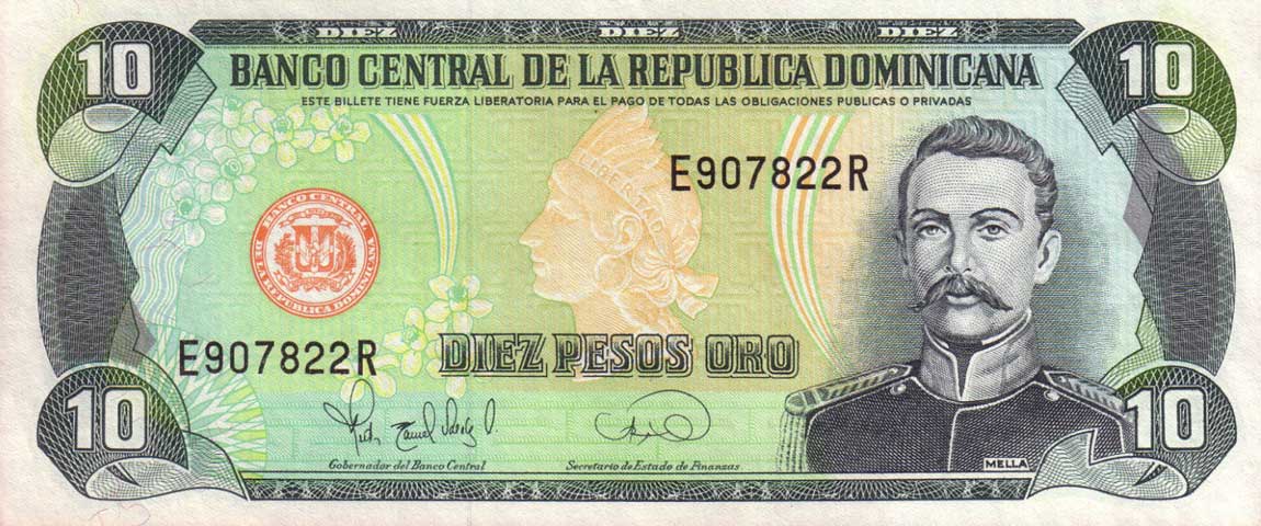Front of Dominican Republic p148a: 10 Pesos Oro from 1995