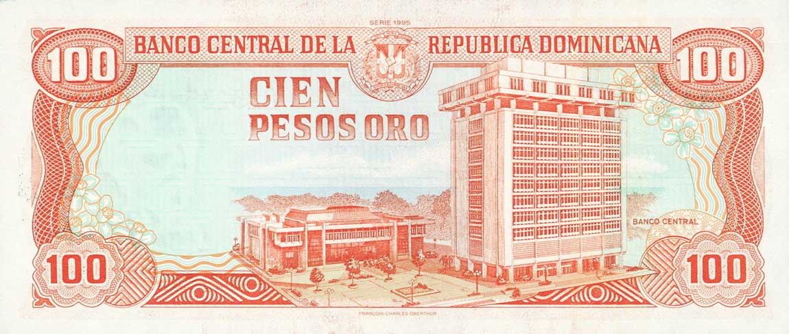 Back of Dominican Republic p150a: 100 Pesos Oro from 1995