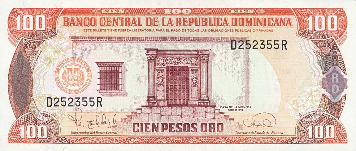 Front of Dominican Republic p150a: 100 Pesos Oro from 1995