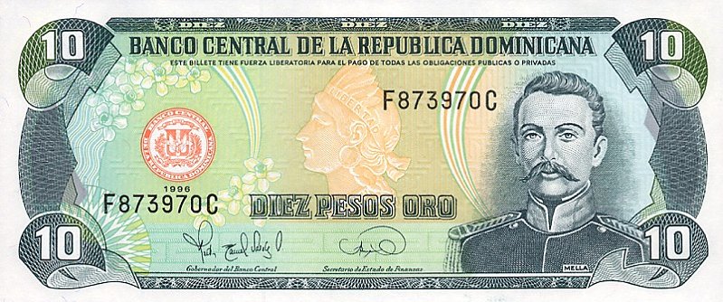Front of Dominican Republic p153a: 10 Pesos Oro from 1996