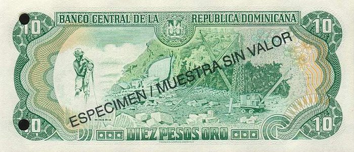 Back of Dominican Republic p153s: 10 Pesos Oro from 1996