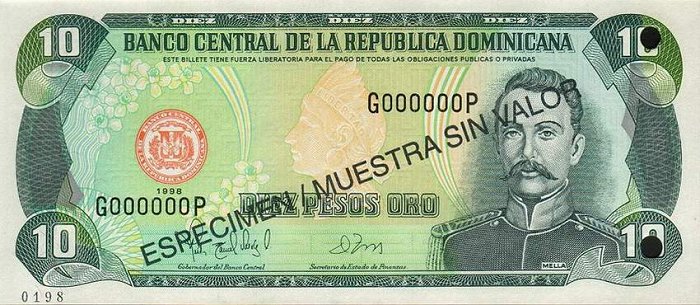 Front of Dominican Republic p153s: 10 Pesos Oro from 1996