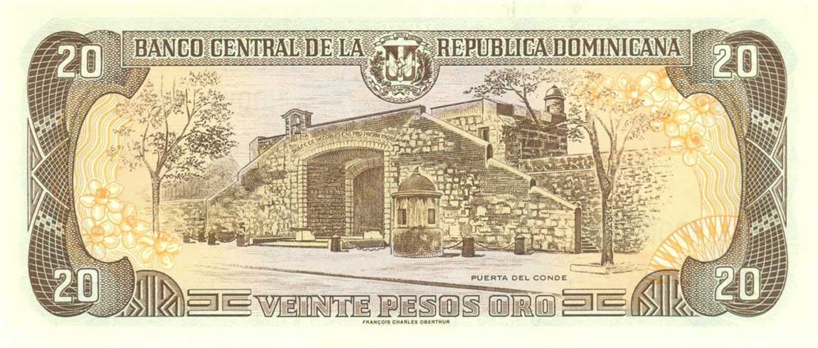 Back of Dominican Republic p154b: 20 Pesos Oro from 1998