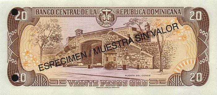 Back of Dominican Republic p154s1: 20 Pesos Oro from 1997