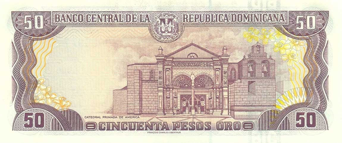 Back of Dominican Republic p155b: 50 Pesos Oro from 1998