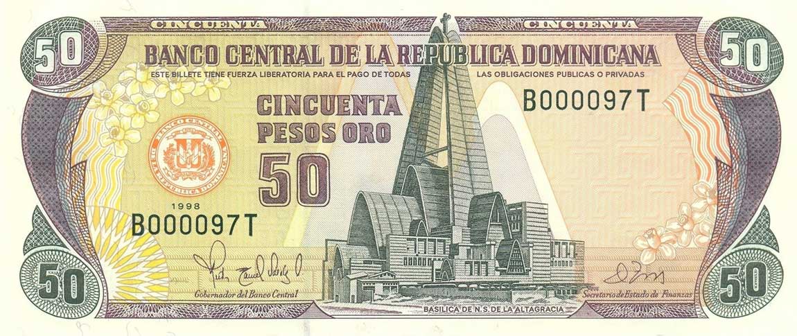 Front of Dominican Republic p155b: 50 Pesos Oro from 1998