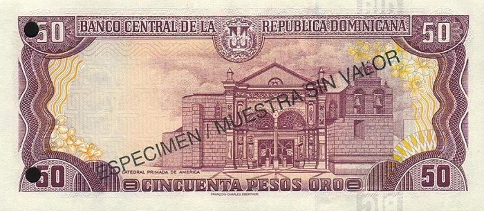 Back of Dominican Republic p155s1: 50 Pesos Oro from 1997