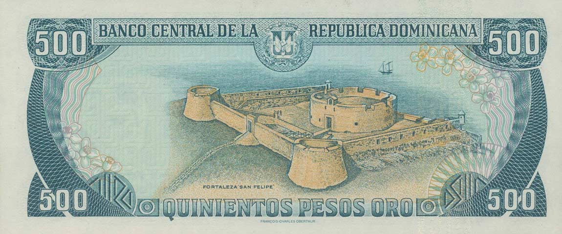 Back of Dominican Republic p157a: 500 Pesos Oro from 1996