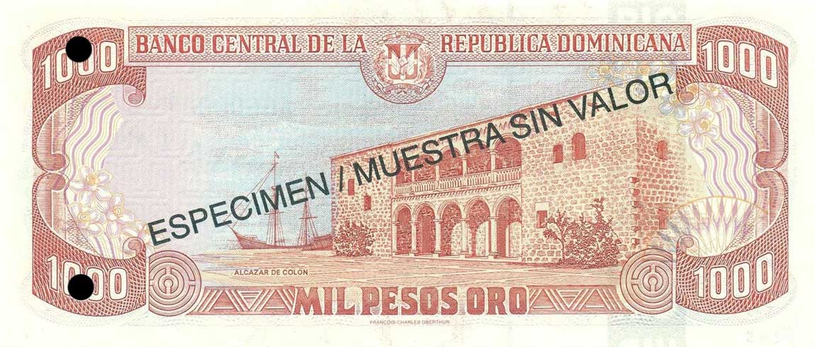 Back of Dominican Republic p158s3: 1000 Pesos Oro from 1998