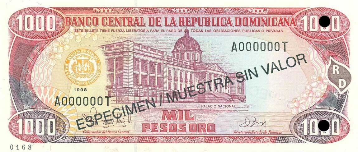 Front of Dominican Republic p158s3: 1000 Pesos Oro from 1998