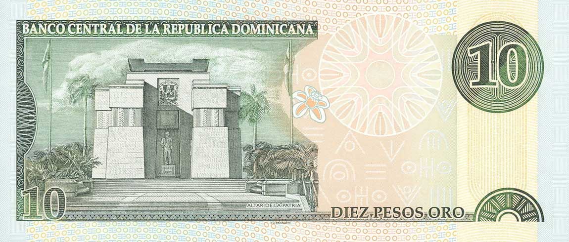 Back of Dominican Republic p159a: 10 Pesos Oro from 2000