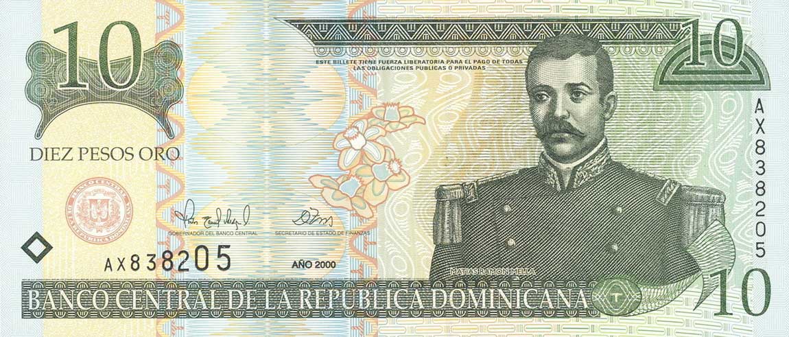 Front of Dominican Republic p159a: 10 Pesos Oro from 2000