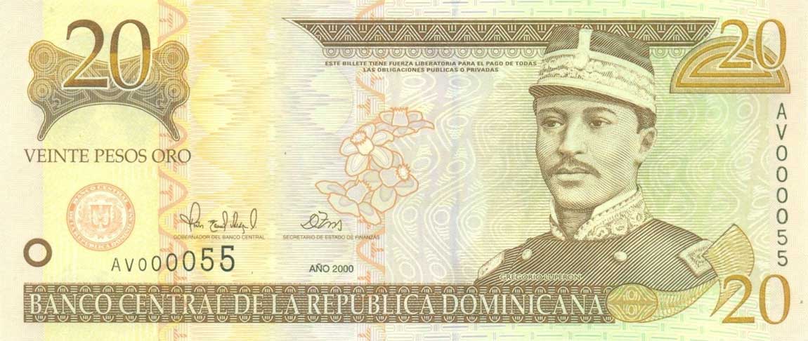 Front of Dominican Republic p160a: 20 Pesos Oro from 2000