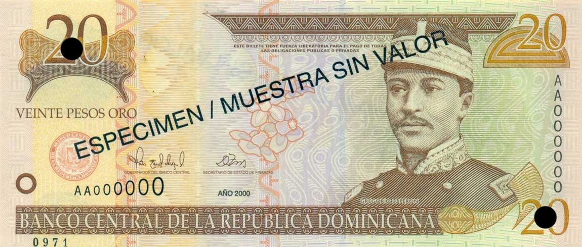 Front of Dominican Republic p160s: 20 Pesos Oro from 2000