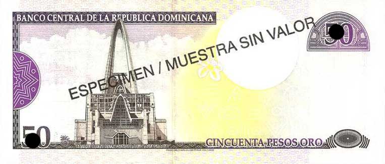 Back of Dominican Republic p161s: 50 Pesos Oro from 2000