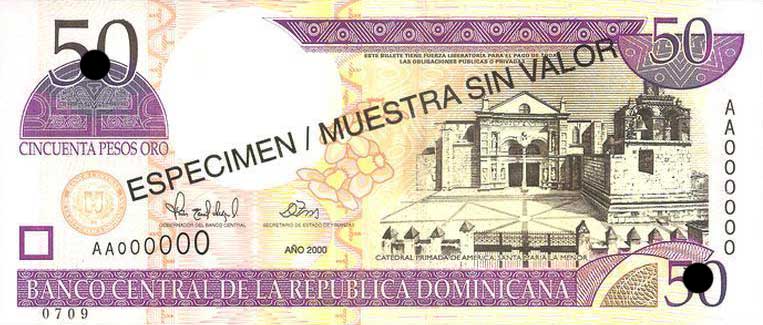 Front of Dominican Republic p161s: 50 Pesos Oro from 2000