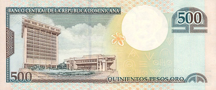 Back of Dominican Republic p162a: 500 Pesos Oro from 2000