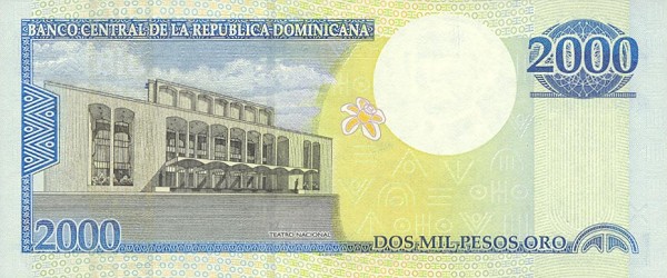 Back of Dominican Republic p164a: 2000 Pesos Oro from 2000