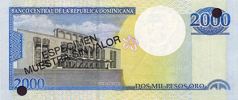 Back of Dominican Republic p164s: 2000 Pesos Oro from 2000