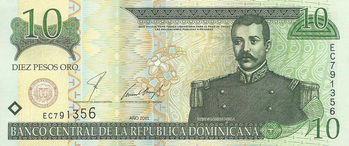 Front of Dominican Republic p165b: 10 Pesos Oro from 2001