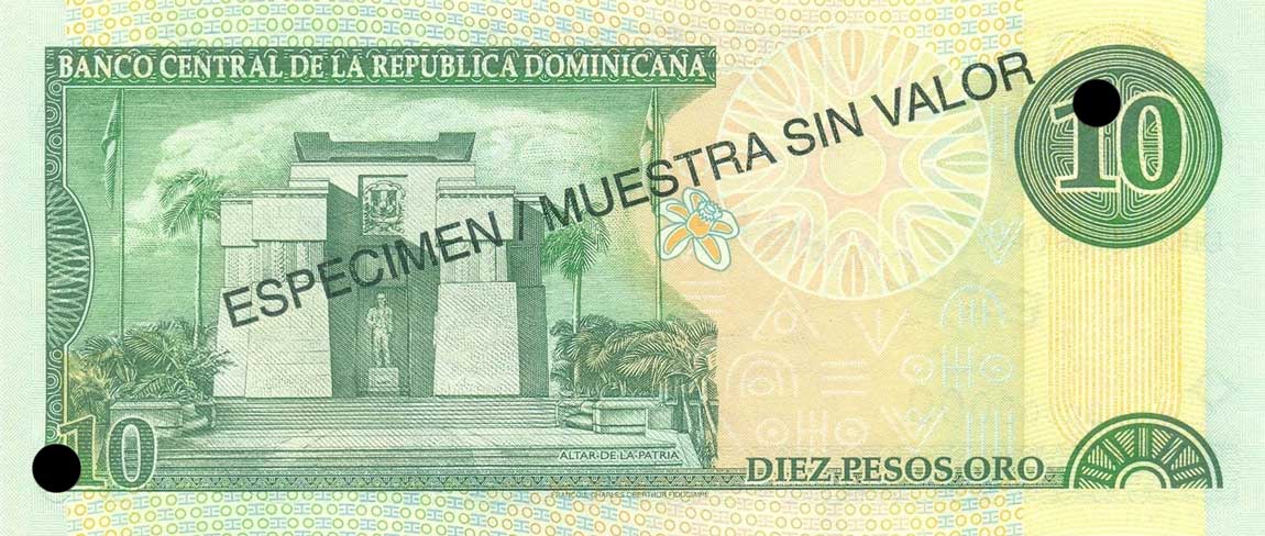 Back of Dominican Republic p165s1: 10 Pesos Oro from 2000