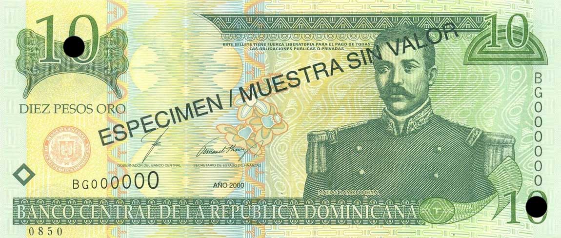 Front of Dominican Republic p165s1: 10 Pesos Oro from 2000