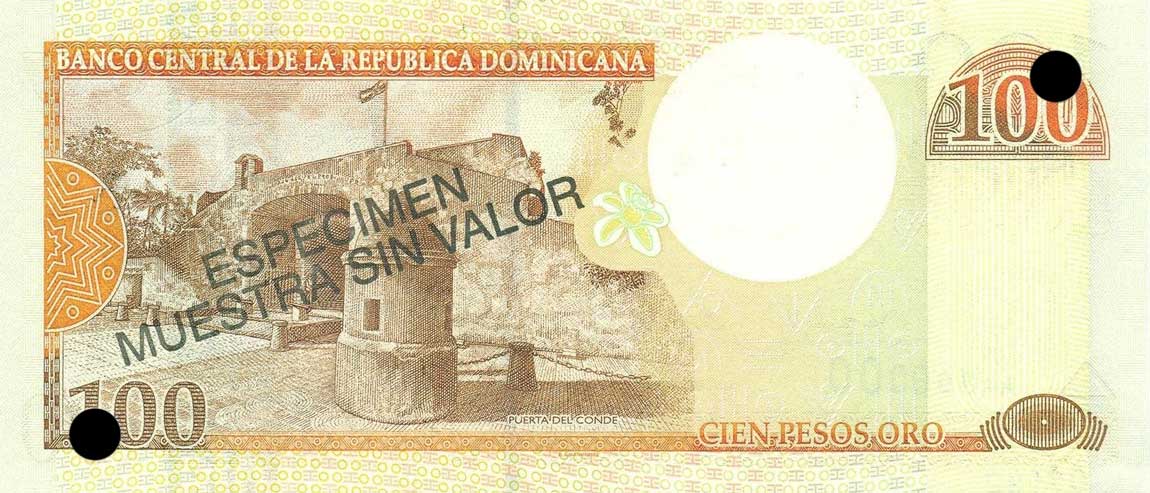 Back of Dominican Republic p167s1: 100 Pesos Oro from 2000