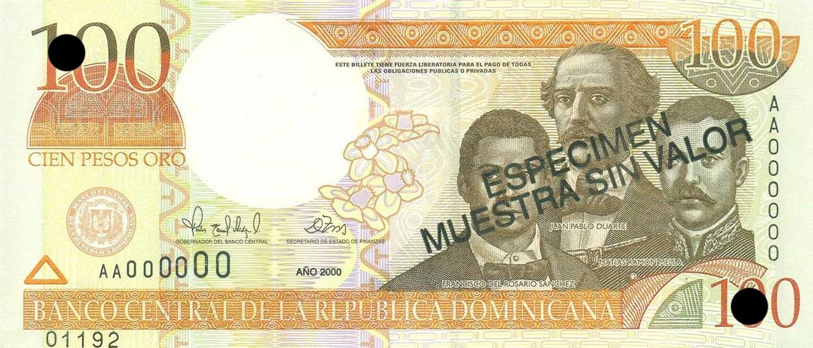 Front of Dominican Republic p167s1: 100 Pesos Oro from 2000