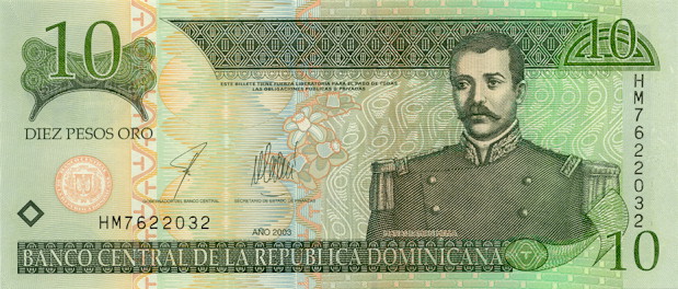 Front of Dominican Republic p168a: 10 Pesos Oro from 2001