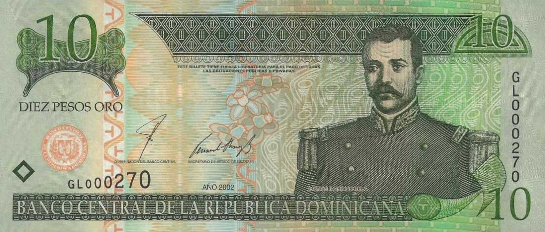 Front of Dominican Republic p168b: 10 Pesos Oro from 2002