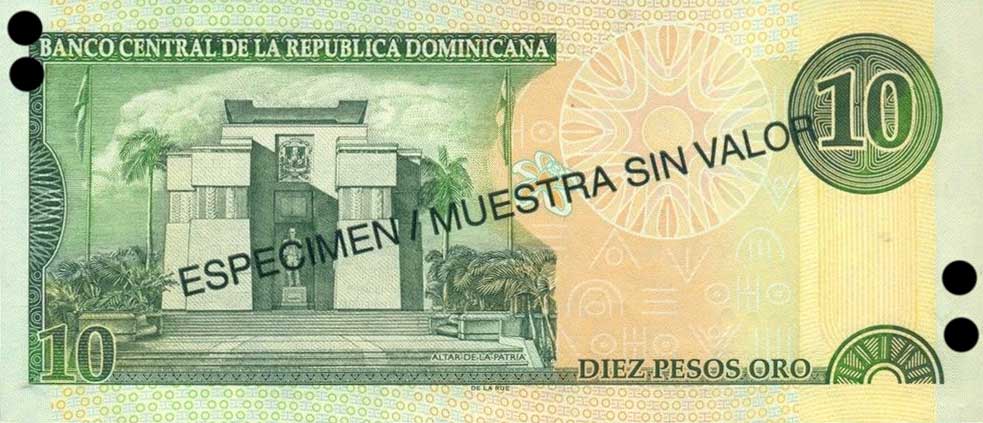 Back of Dominican Republic p168s1: 10 Pesos Oro from 2001