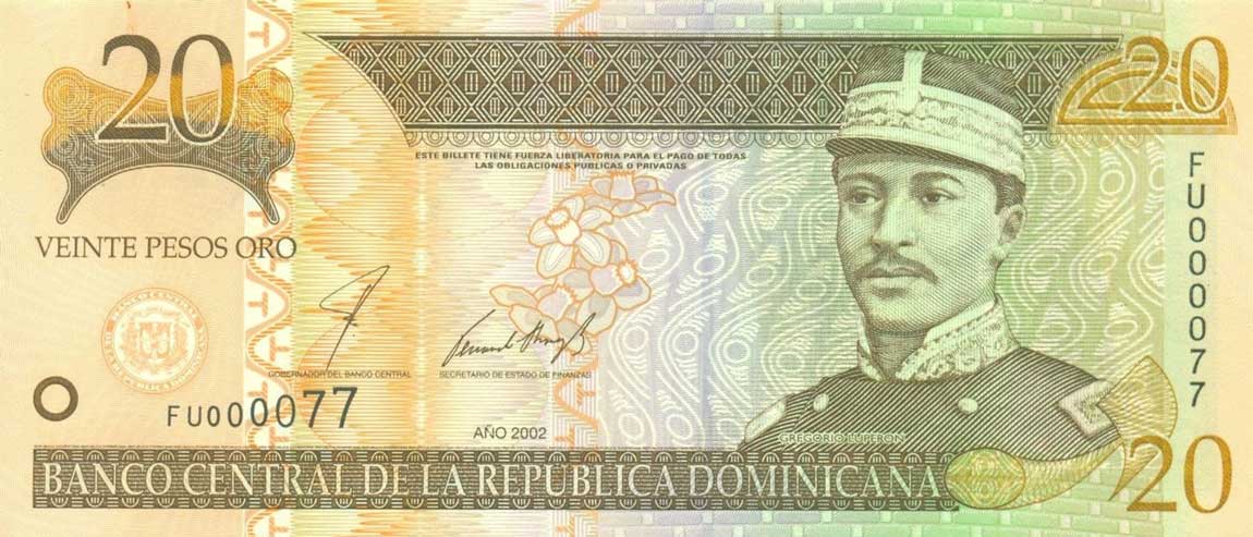 Front of Dominican Republic p169b: 20 Pesos Oro from 2002