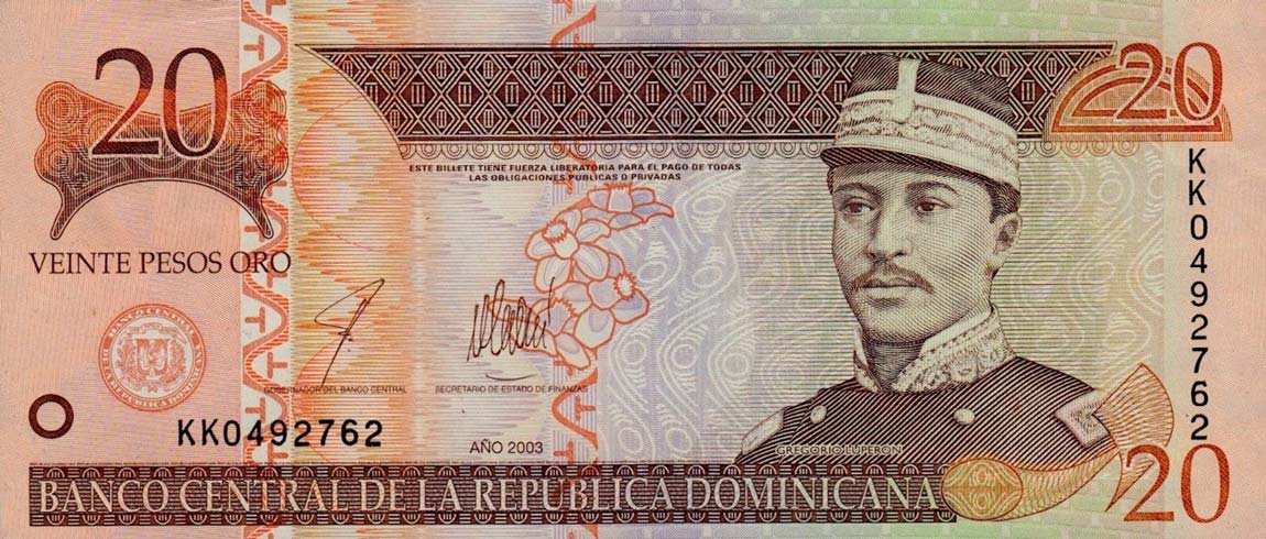 Front of Dominican Republic p169c: 20 Pesos Oro from 2003