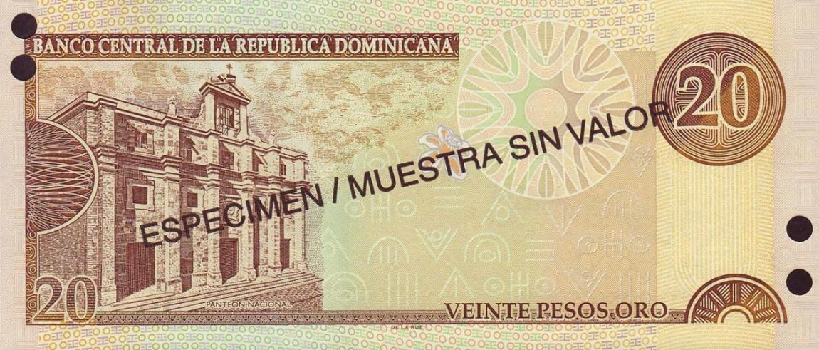 Back of Dominican Republic p169s1: 20 Pesos Oro from 2001