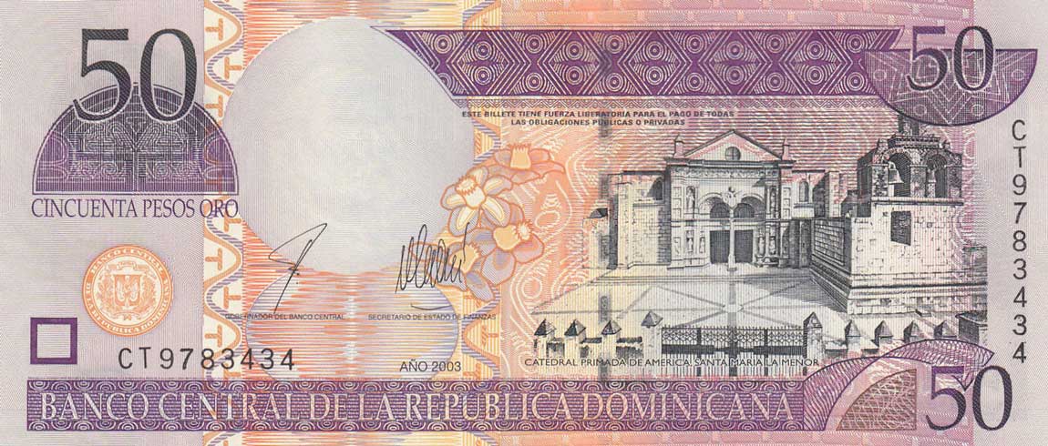 Front of Dominican Republic p170b: 50 Pesos Oro from 2003