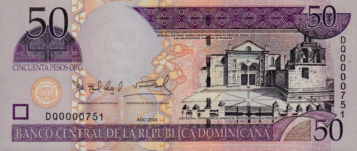 Front of Dominican Republic p170c: 50 Pesos Oro from 2004