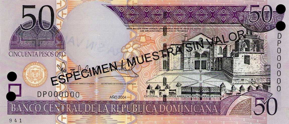 Front of Dominican Republic p170s4: 50 Pesos Oro from 2004