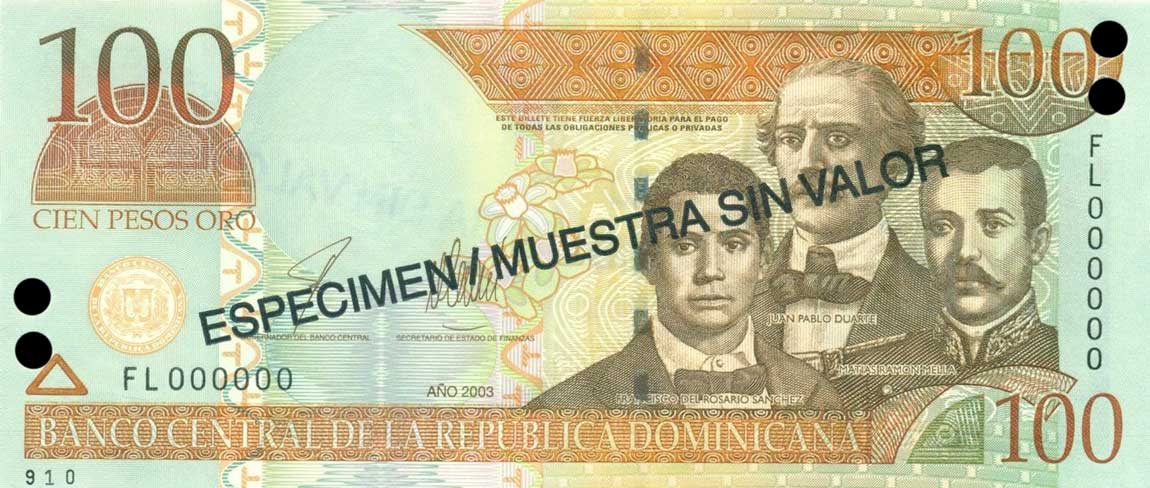 Front of Dominican Republic p171s3: 100 Pesos Oro from 2003