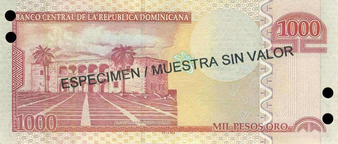 Back of Dominican Republic p173s3: 1000 Pesos Oro from 2004